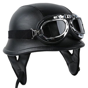 DOT Leather Pilot Biker Helmet+FREE Goggles