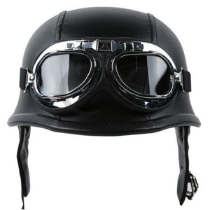 DOT Leather Pilot Biker Helmet+FREE Goggles