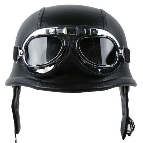 Image of DOT Leather Pilot Biker Helmet+FREE Goggles