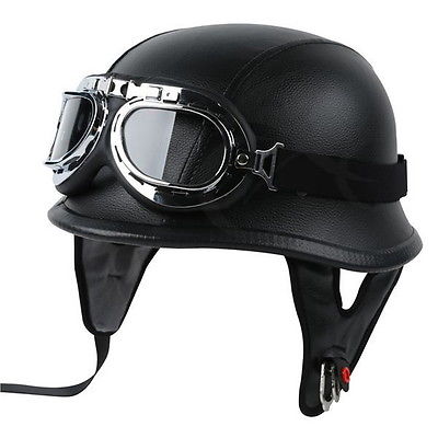 Image of DOT Leather Pilot Biker Helmet+FREE Goggles